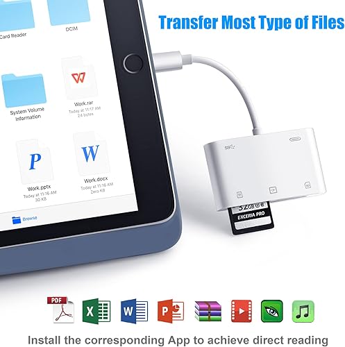 Miniatura 4 de DenicMic Lector de tarjetas SD CF para iPhone14 13 12 11 X XS/iPad, lector de tarjetas SD CF Lector flash compacto con puerto de carga de