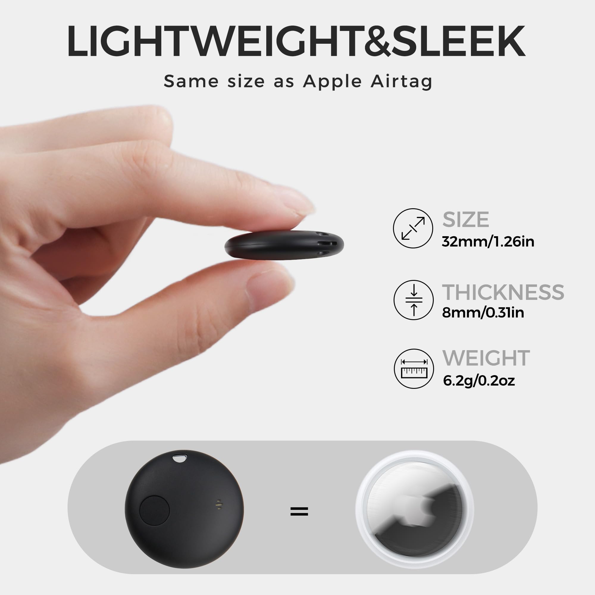 Lot de 2 étiquettes intelligentes IP66 jusqu'à 90 dB, fonctionne avec le tracker Bluetooth Apple Find My (iOS uniquement) pour clés, sacs, animaux domestiques