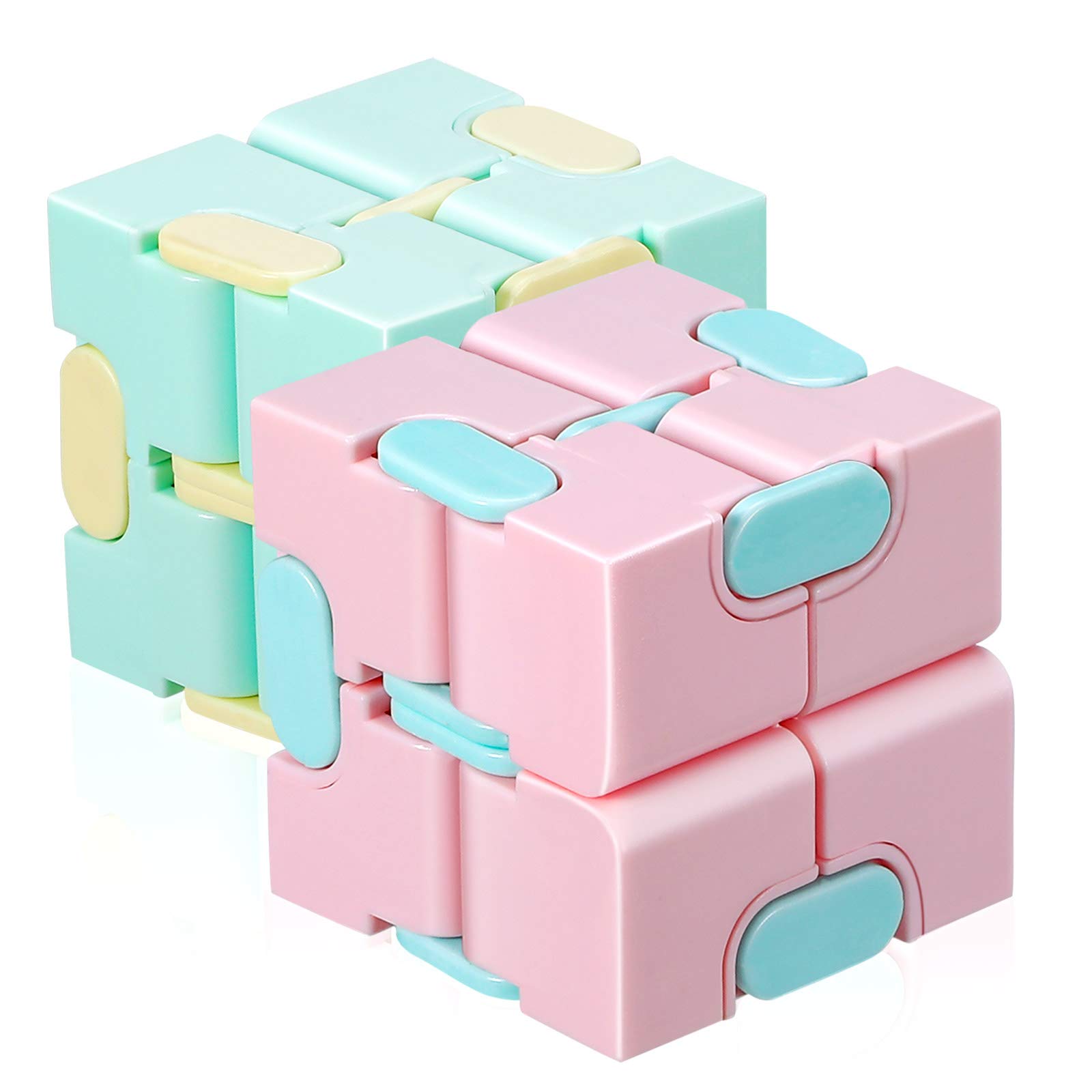 Skylety 2 Pieces Infinity Cube Toy Mini Infinity Cube Infinite Magic Fidget Mini Handheld Infinity Cube Puzzle Toy for Anxiety Relief and Kill Time (Pink, Yellow)