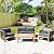 Tangkula Outdoor Wood Furniture Set, Acacia Frame Loveseat Sofa, 2 Single Chairs and Coffee Table, 4 Pieces Conversation Set with Cushions, Garden Balcony Poolside Living (1, Grey)