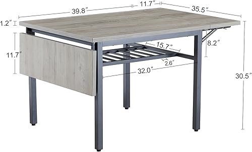 Miniatura 2 de Majnesvon Mesa de cocina extensible de 63.2 pulgadas, mesa de comedor plegable con estante de almacenamiento para comedor, sala de estar,