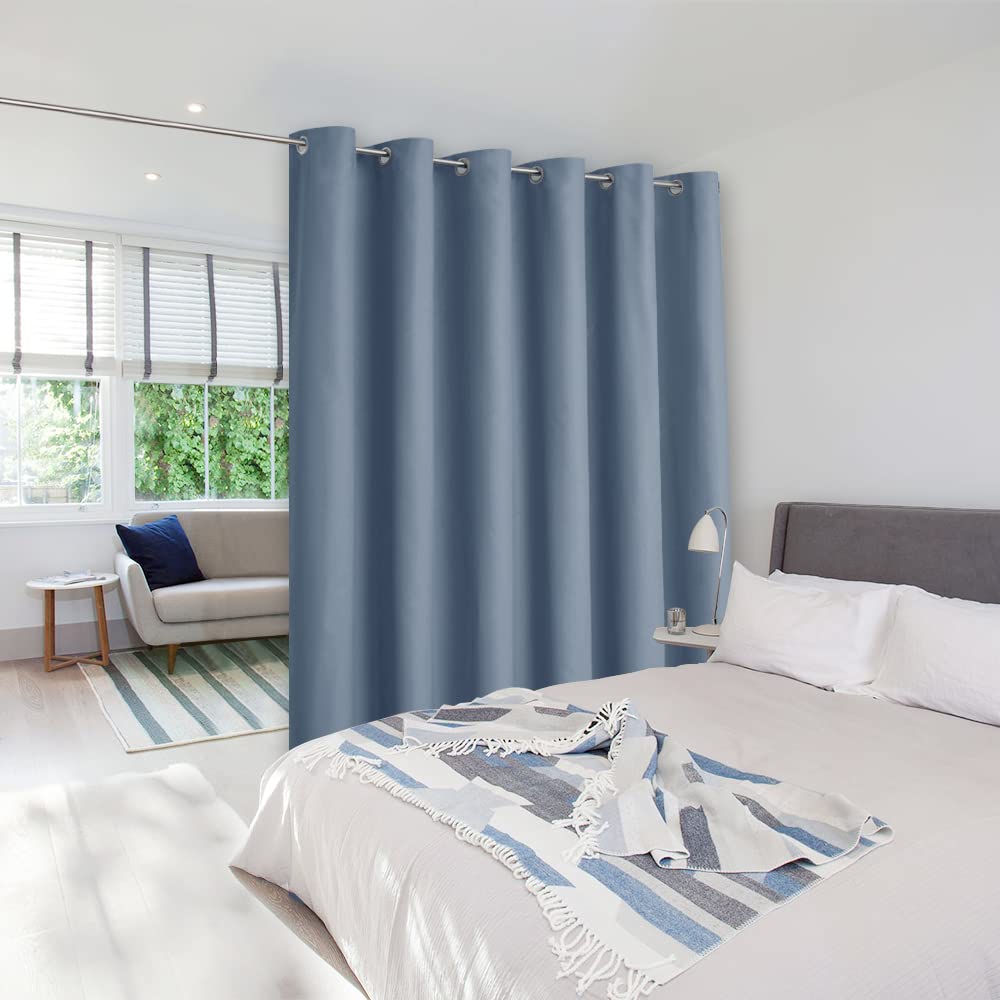 NICETOWN Room Divider Curtain Screen Partition, Vertical Blind for Sling Door, Blackout Window Curtain, Privacy Blind for Patio, Extra Wide Drape (Stone Blue, Single Panel, 10ft Wide x 9ft Long)
