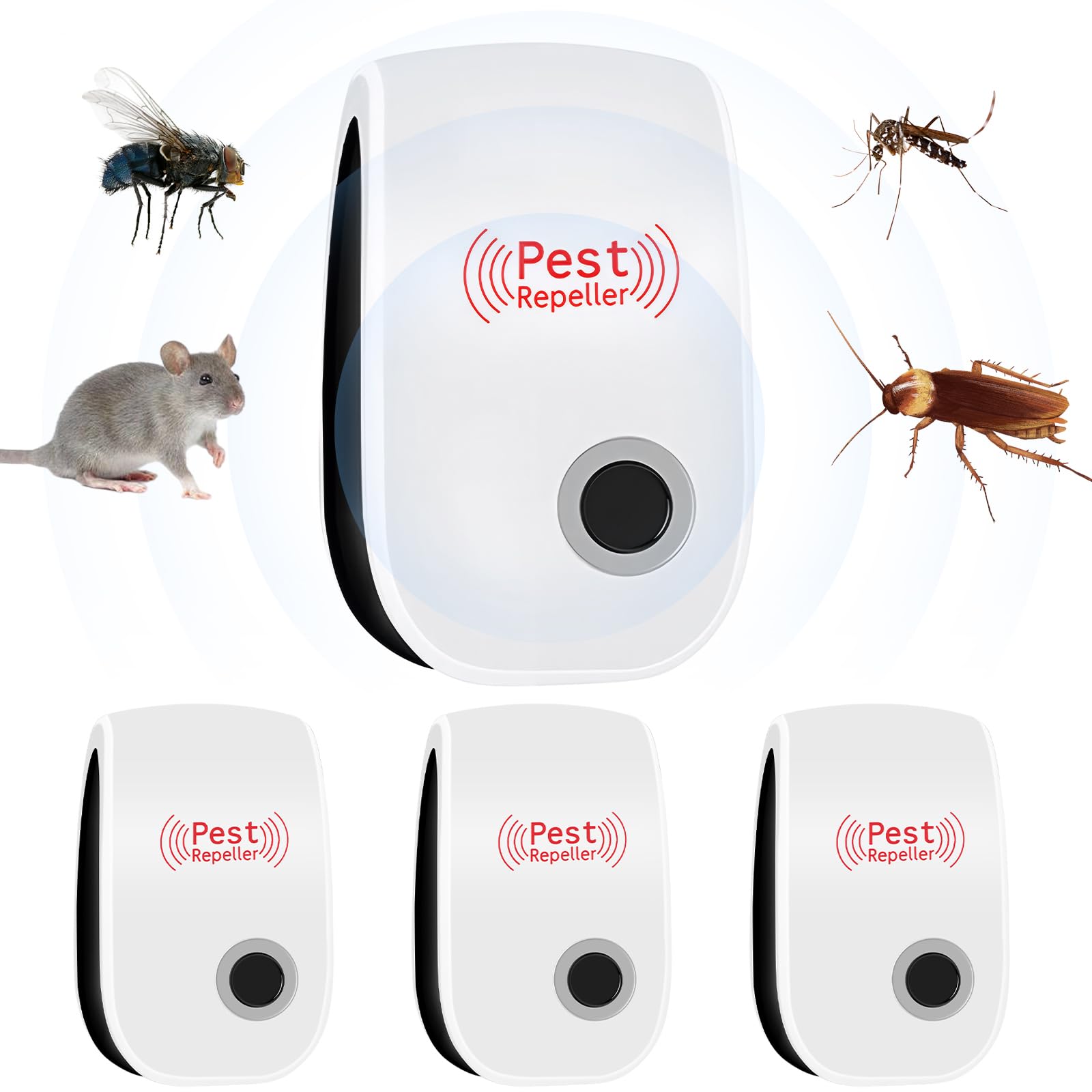 Répulsif Ultrason Anti-Rongeurs Insectes, 4 Pack Ultrason Anti Moustique, Répulsif Électronique Insectes, Rats, Araignées, Moustiques, Fourmis, Cafards