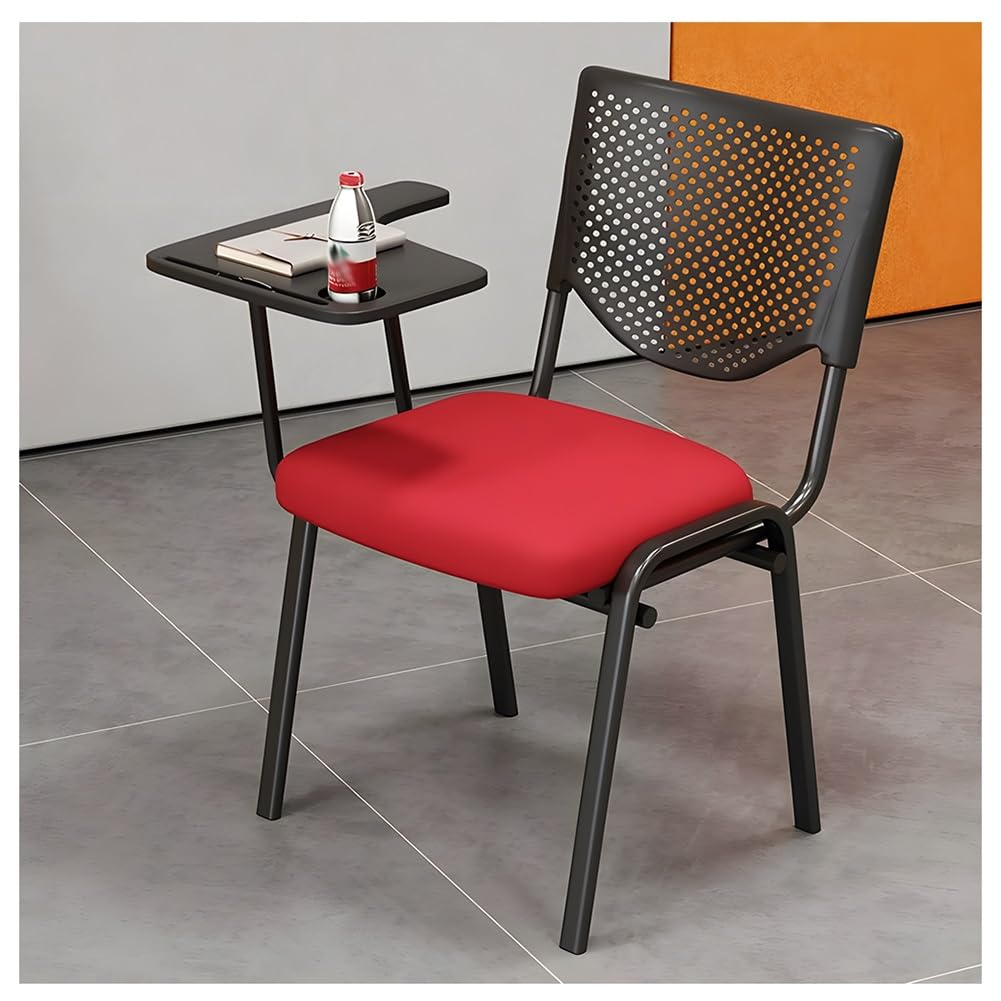 MYUYEE 4Pcs Reception Chairs With Flip-Up Table Conference Chairs, Guest Nesting Stacking Chairs, For Trainee Training/Conference Negotiation (Red-50X44X80 Cm)