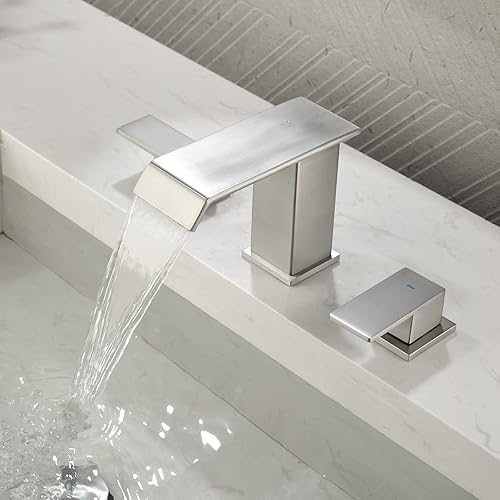 Miniatura 2 de Grifos de baño para fregadero de 3 agujeros de cascada generalizada grifo de lavabo de 8 pulgadas grifo de lavabo de baño grifos de tocador níquel