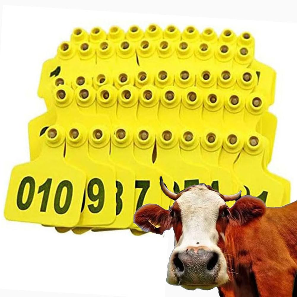 Kolczyki do identyfikacji zwierząt, 100/200/300/400 szt. Zagęszczone plastikowe kolczyki bydlęce numerowane wielokolorowe dla zwierząt gospodarskich(Adult Cattle,Red 001-100)