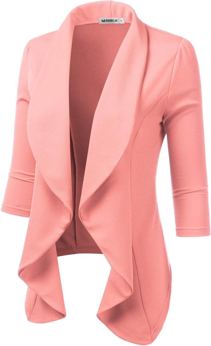 DOUBLJU Lightweight Thin 3/4 Sleeve Open Front Blazer Business Casual Deconstructed Jackets for Womens Clothes with Plus Size - Image 2