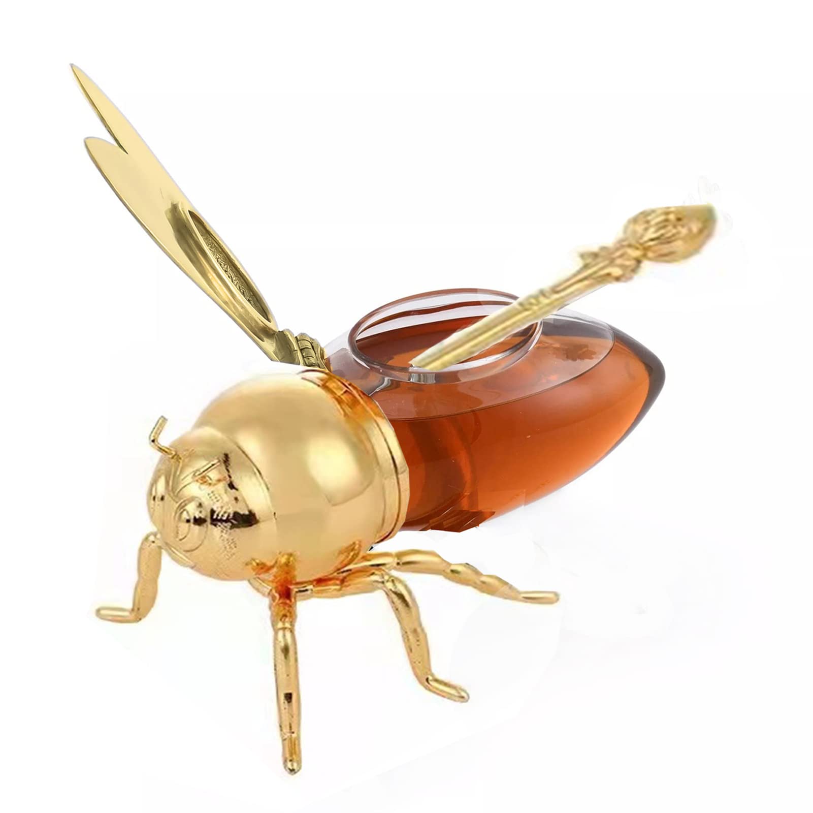 Lujoso tarro de miel de abeja, recipientes creativos de metal para miel, tarro de miel y juego de cucharón para la cocina del hogar, moderno recipiente de cristal de jarabe de miel para regalo de alma