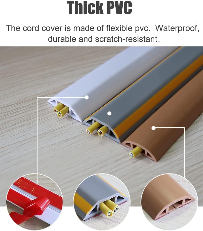SRNSAEB 4cm Wide Cord Cover for Floor, Flexible PVC Cable Raceways, Self-Adhesive Cable Protector for Home/Office/Warehouse/Classroom (Color : Light Coffee, Size : 1300cm (42ft))