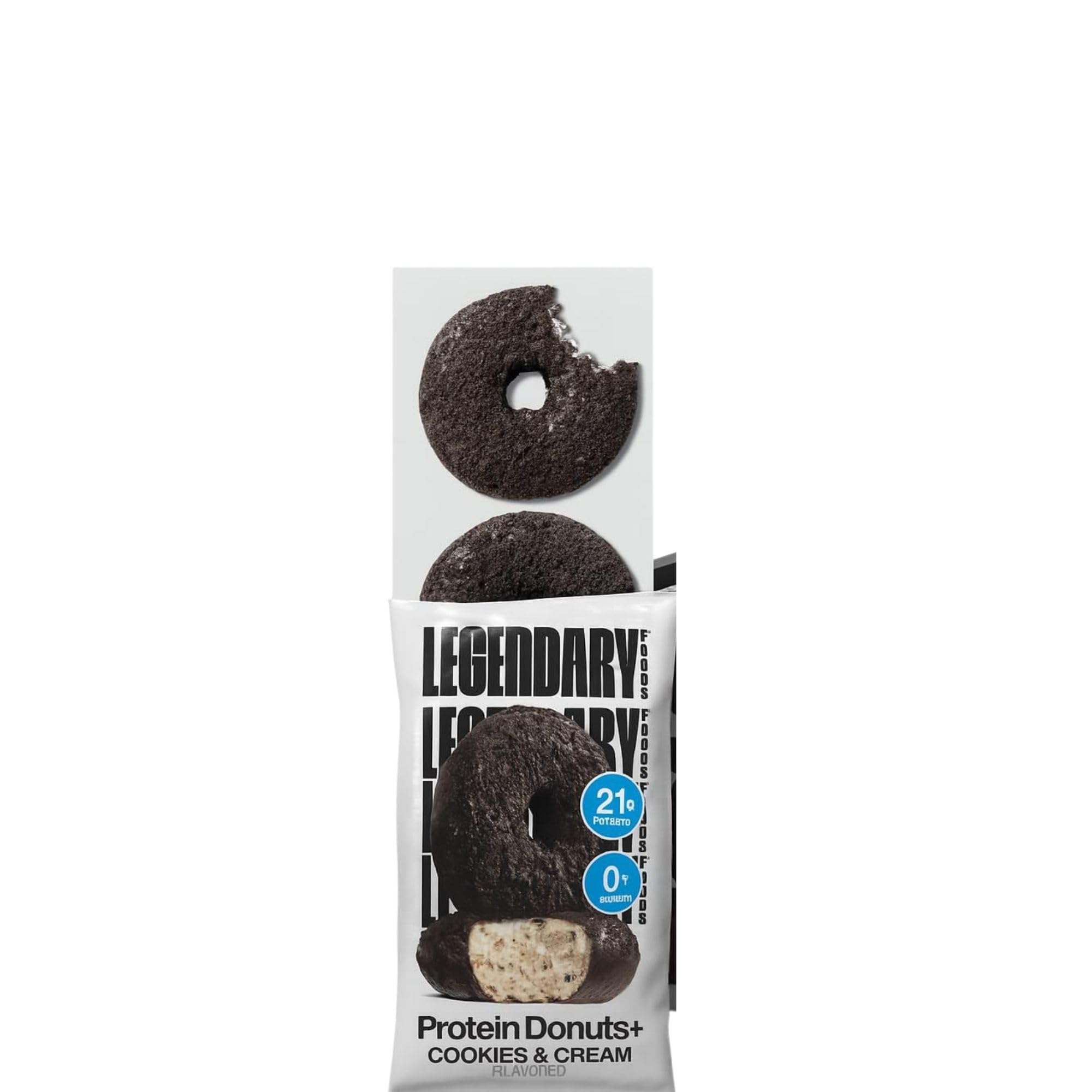 Legendary Foods Protein Donuts - 22g Protein, Cookies and Cream, Zero Sugar Snack, Gluten Conscious, Low Carb, Keto Suitable, Diabetic and GLP-1 Diets - 4 Pack with Two Donuts per pack