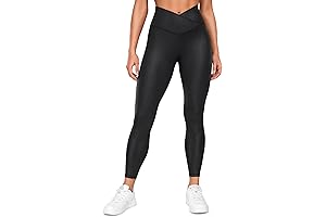 CRZ YOGA Womens CROSS WAIST Leggings: ButterLuxe Faux Leather Coated Leggings