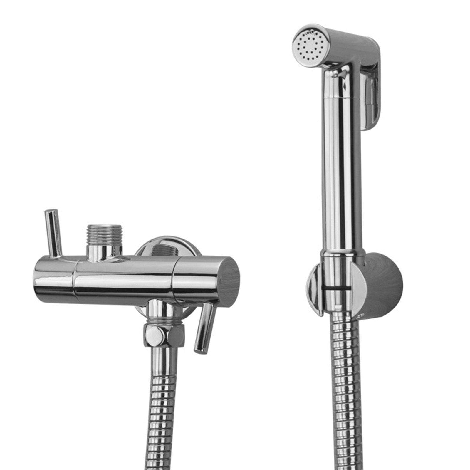 Grifo bidet para WC de latón cromado con manguera de acero inoxidable reforzada
