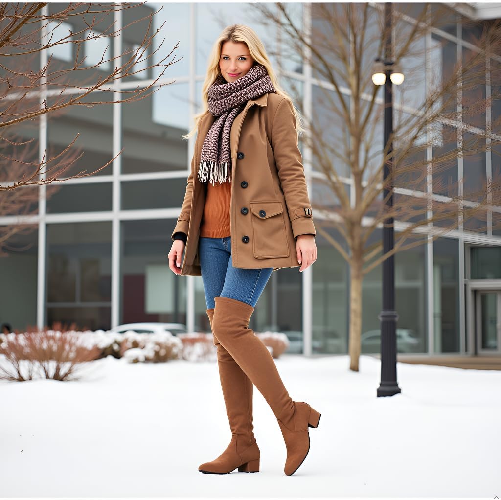 Mtzyoa Thigh High Block Heel Boot Women Pointed Toe Stretch Over The Knee Boots - Image 3