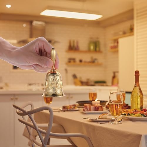 Miniatura 3 de Homelavie Campana de llamada de mano de latón macizo súper fuerte para sonar en bodas, campanas de mano para personas mayores, campanas de aula para