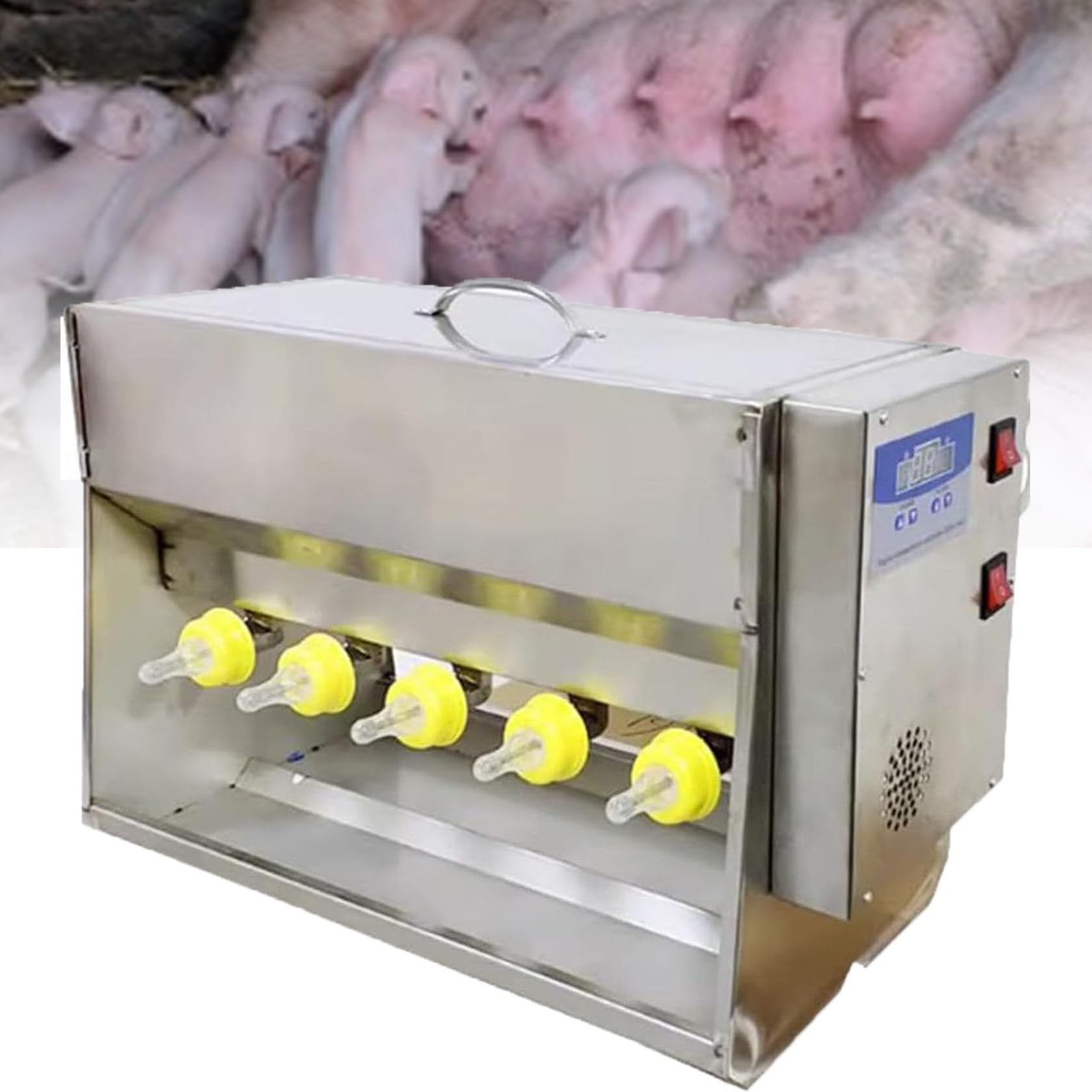 ZUMAHA Mangiatoia per Latte per Bestiame, Biberon per Animali Latte di Agnello Macchina per Latte Potabile Maialino, Capezzoli in Gel di Silice 10/14, Mangiatoia per Latte per Maialini A,10Nipples