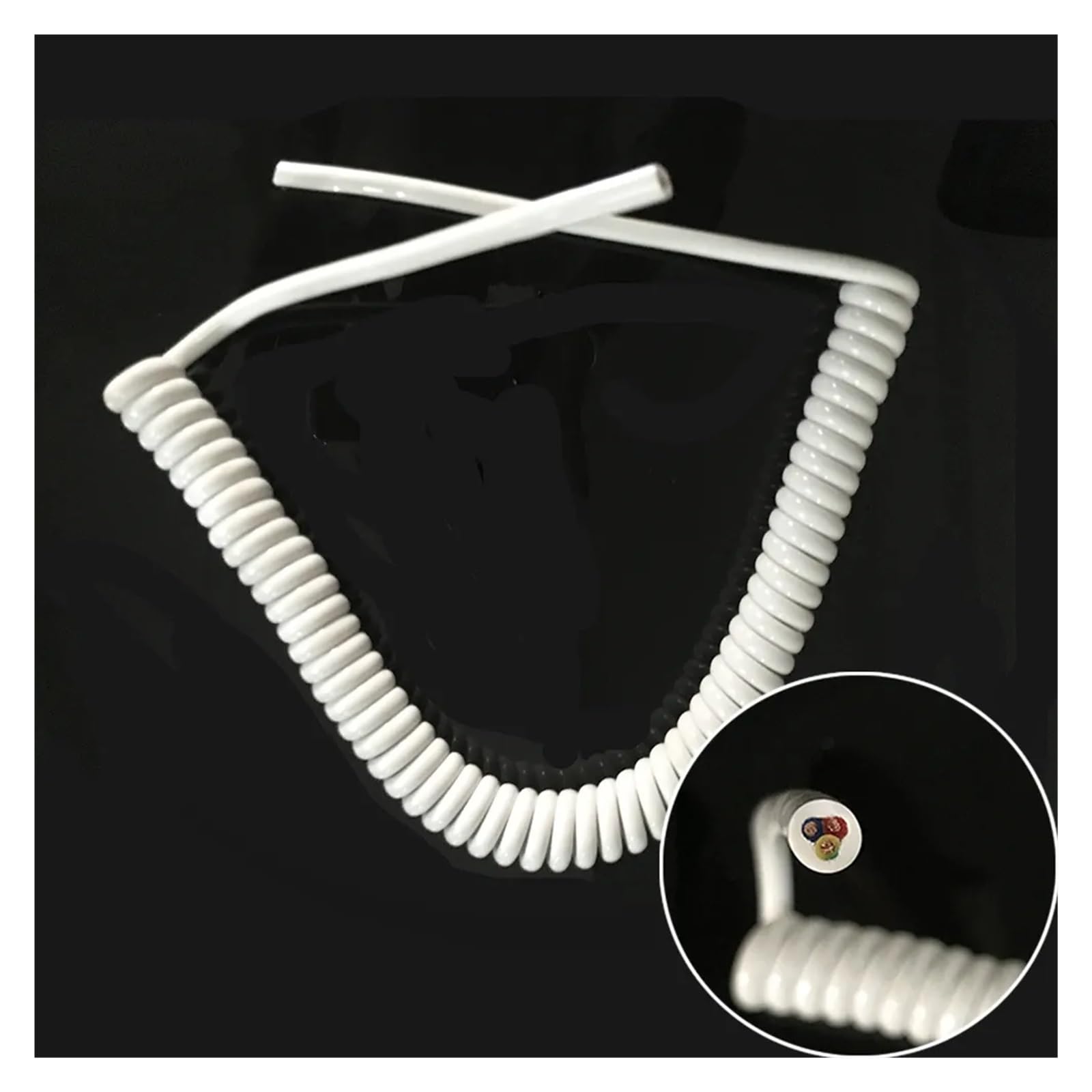 przewód spiralny, 2 szt. 3-żyłowy kabel spiralny teleskopowy 15AWG o długości 0(White)
