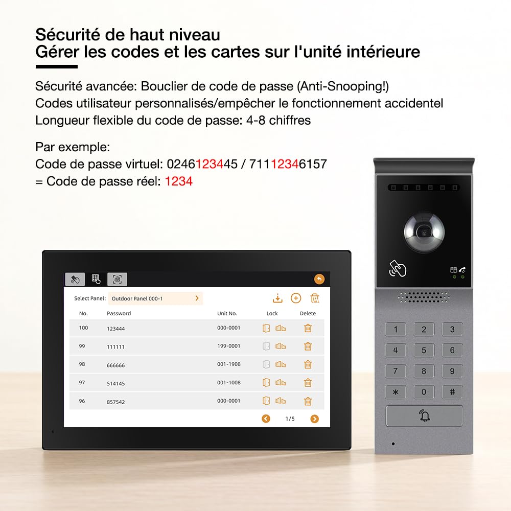 Visiophone Filaire Connecté à 2 Fils,Interphone Vidéo IP WiFi avec 7'' écran Tactile,Résolution 1080P,Unlock à Distance Via APP/IC Cartes,Audio Bidirectionnel, Connecté,Option IC Carte
