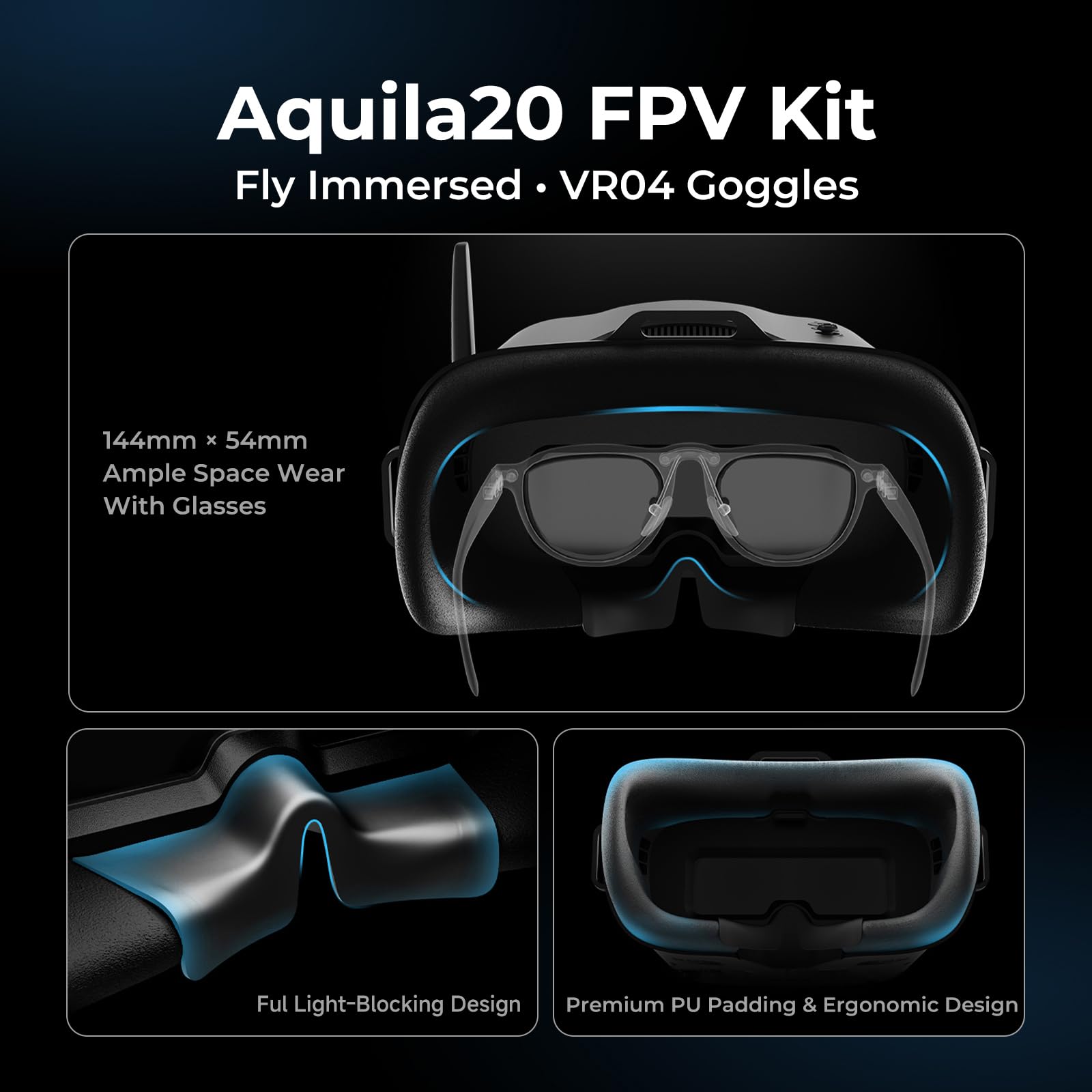 BETAFPV Aquila20 FPV Kit con altitud Hold Stable Hover, transmisor de radio LiteRadio 4 SE, anteojos VR04 FPV compatibles con DVR, sistema de propulsión 2S Drone RTF para FPV principiante mosca