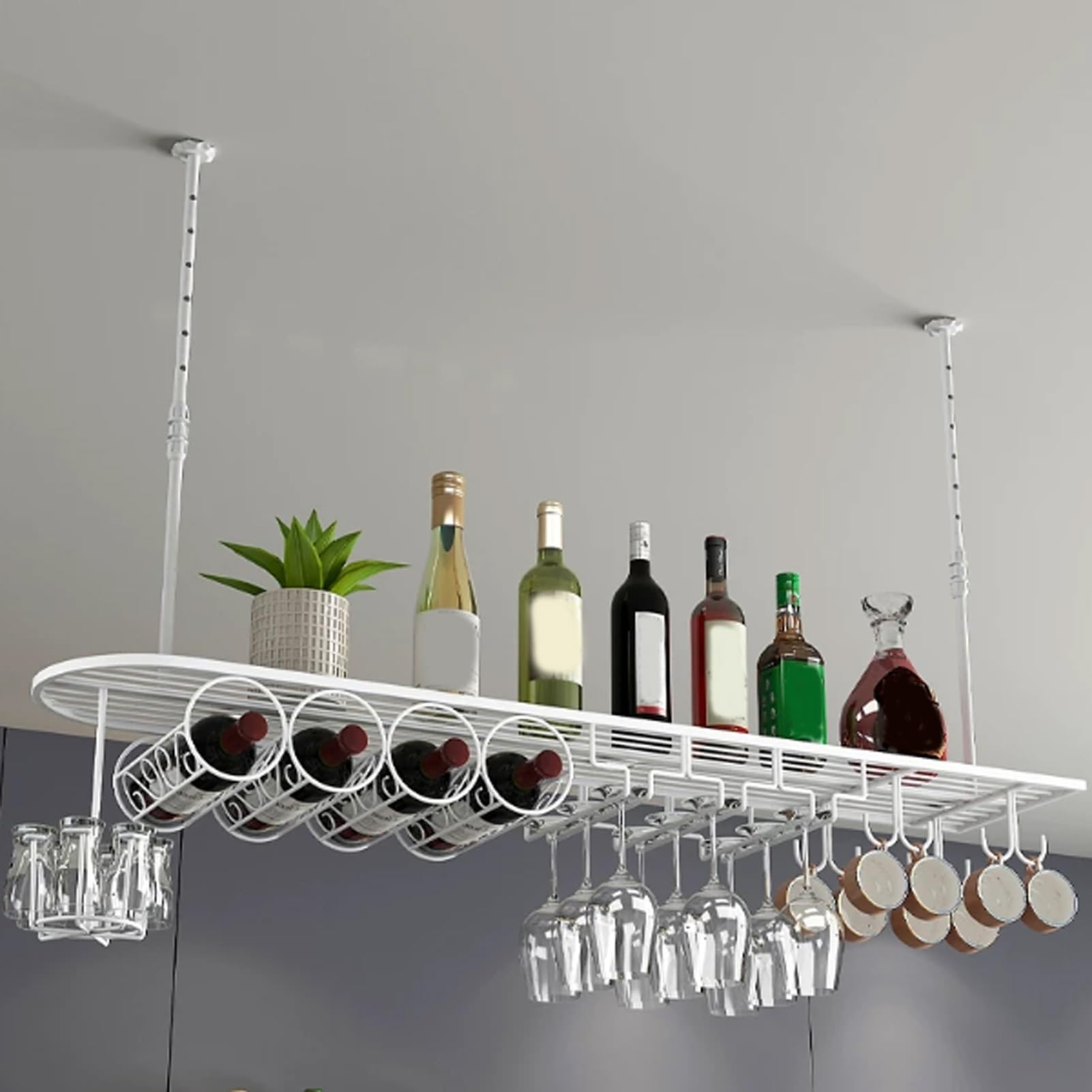 Porte-gobelet réglable au plafond – Étagère flottante peu encombrante pour tasses et boissons, décoration idéale de cuisine et de salle à manger, organisez votre espace sans effort