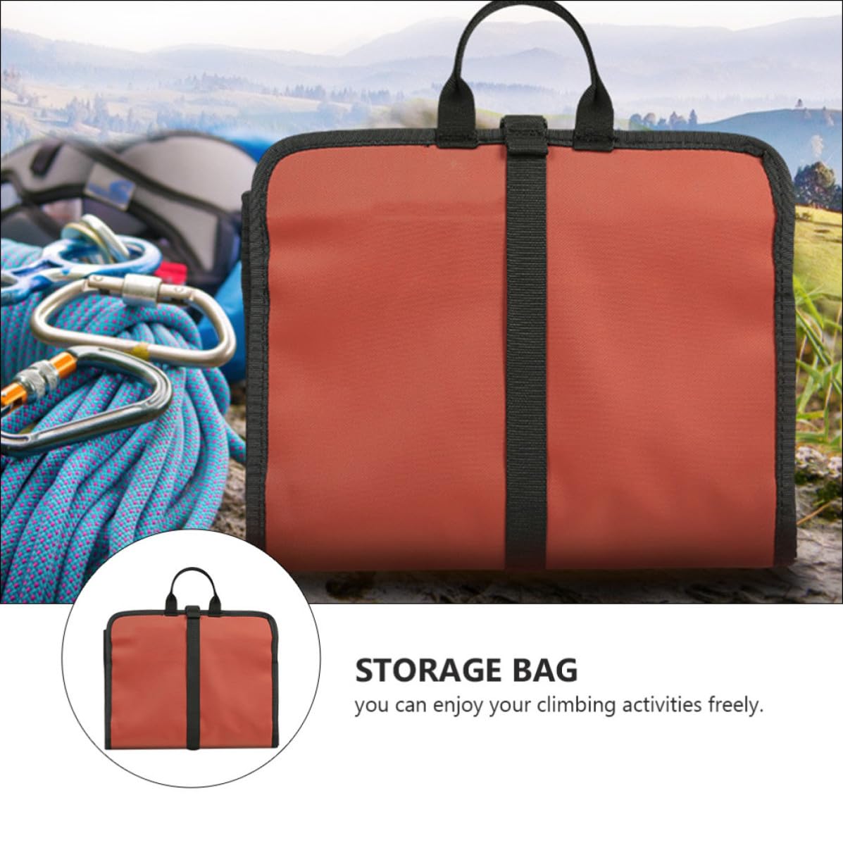 Borsa Porta Corda da Arrampicata Pieghevole in Nylon Arancia | Organizer per Attrezzatura, Portatile e Antigraffio, per Moschettone e Gancio