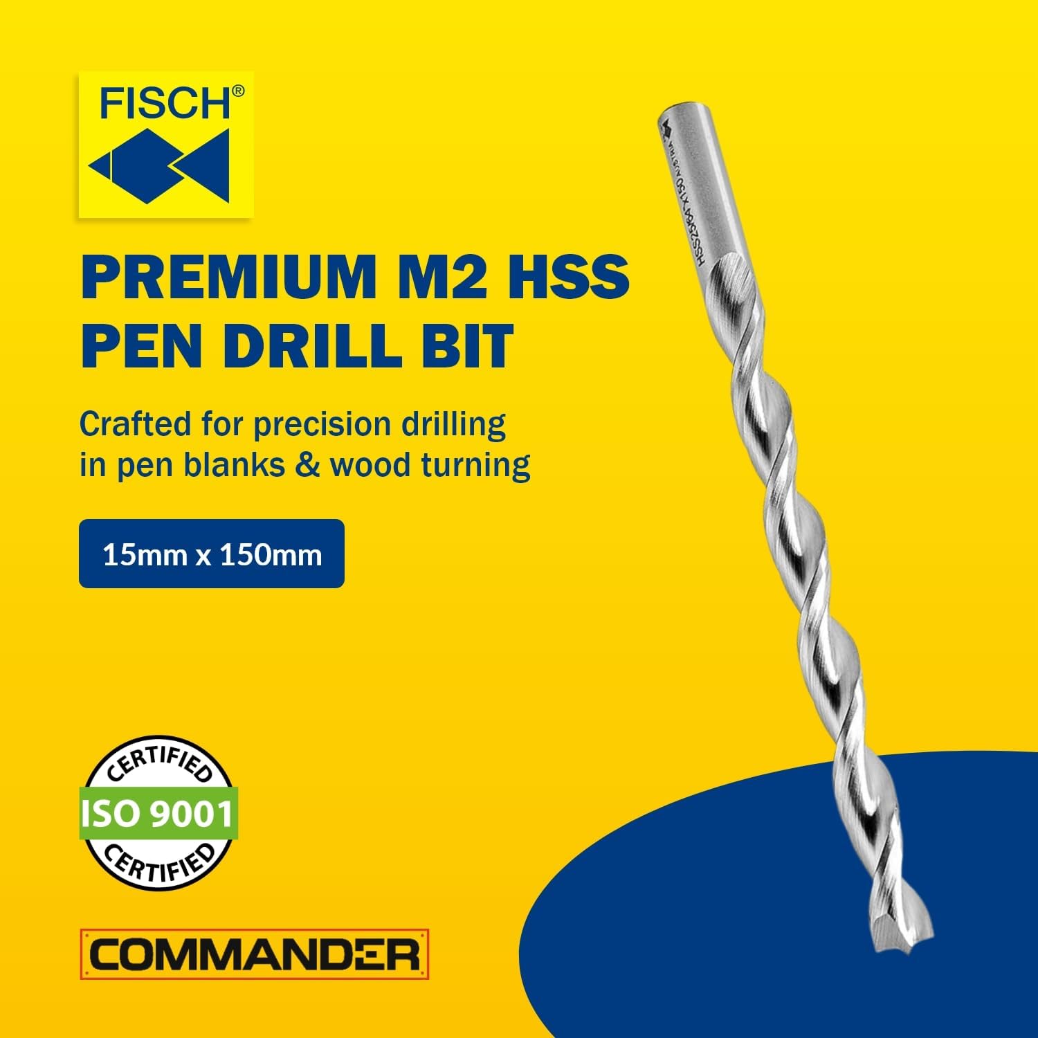 Fisch Pen Drill Bits (15mm x 150mm) - Pen Maker Flutes for Wood Turning, Pen Blanks and Pen Making - Durable, Easy to Install, Guarantees Clean Entrance - FSN-322696 - Made from M2 HSS High Speed