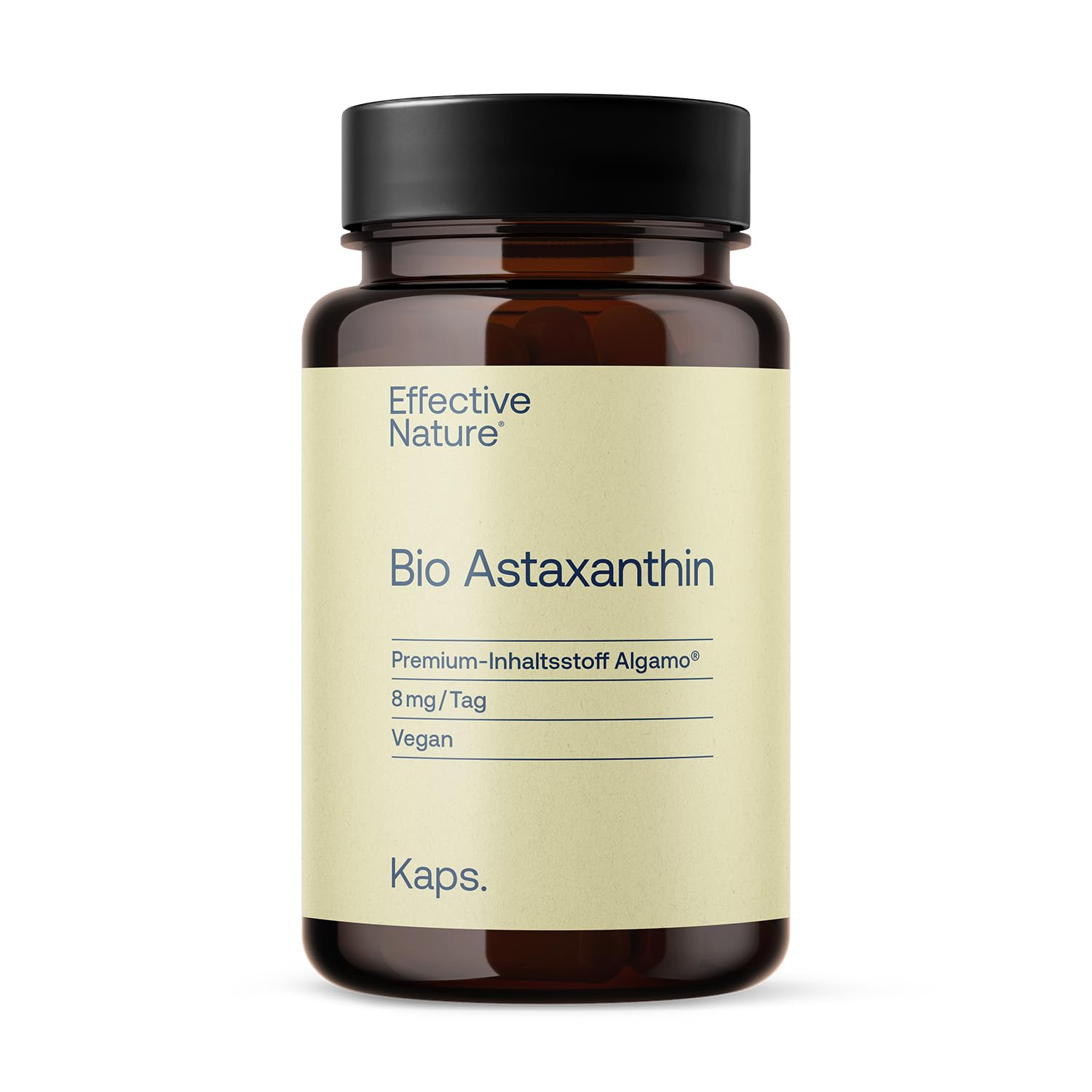 Effective Nature Bio Astaxanthin 8 mg pro Kapsel – aus der Grünalge Haematococcus pluvialis – mit Bio-Olivenöl - vegan