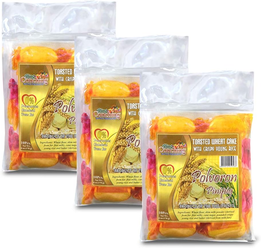 Aling Conching Polvoron, Pinipig, 10 piece, 6 oz (170g), 3 Pack