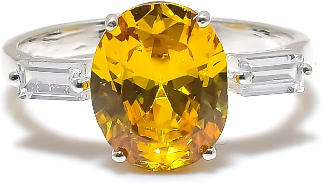 925 Solid Silver Band | Yellow Topaz Gemstone Statement Rings For Men & Women | Stacking Stackable Ring | 9x11 mm |