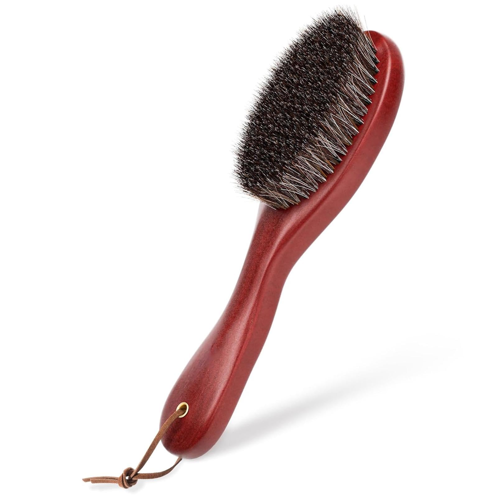 Wooden Clothes Brush, Clothes Brush Lint Remover, Horse Bristle Garment Brush, Solid Wood Brush with Handle to Easily Remove Fluff, Fuzz, Dust, Lint, and Pet Hair to your Garments(COLOR:Red Wood)