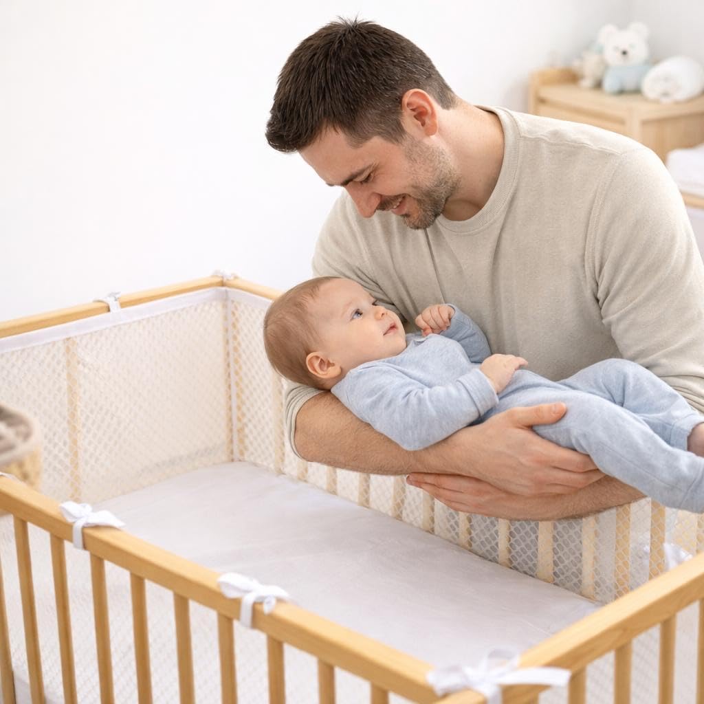 Tour de lit respirant – Tour de lit certifié OEKO-TEX – Tours de lit pour tout-petits – Tour de Lit bébé pour Lit Bébé 60x120 cm – Contour de lit bebe offrant sécurité et confort pour votre bébé