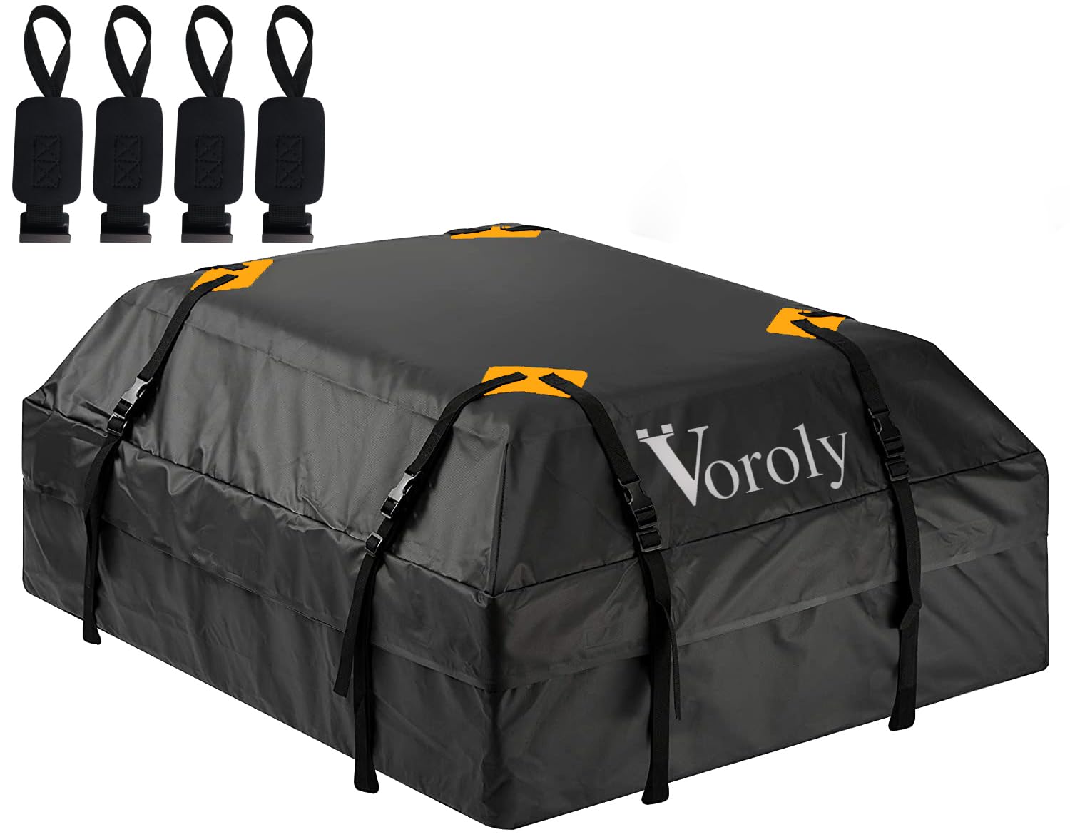 Voroly Rooftop top Cargo Carrier Bag Waterproof for All Cars with/Without Rack Includes Door Hooks (15 Cubic (Without MAT))