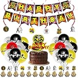 90Pcs Cobra Kai Birthday Party Supplies,Cobra Kai Swirls Party Decoration ,Cobra Kai Birthday Party Banner for Kids Teens Themed Birthday Party Decor Supplies