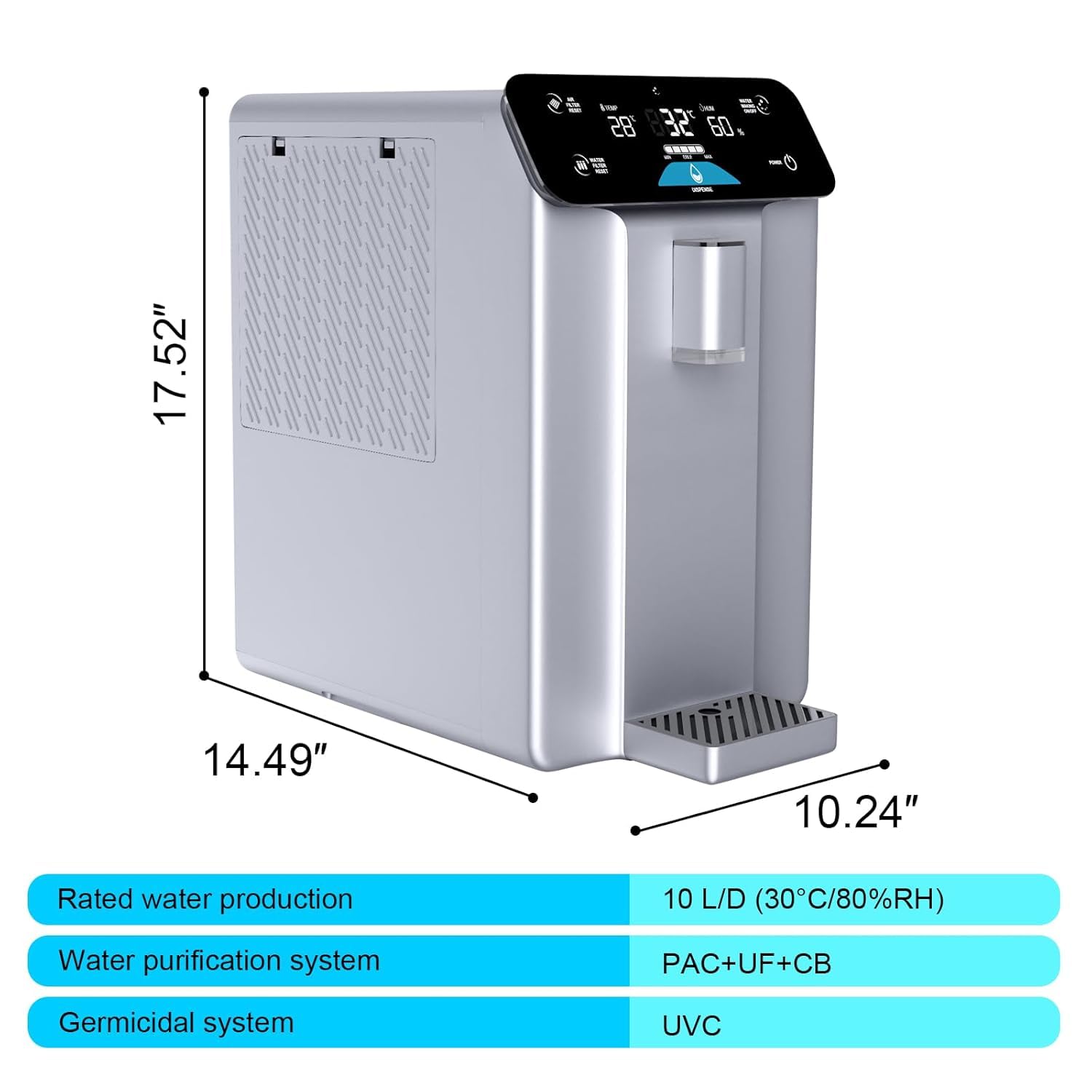 Generador de agua atmosférica mejorado 2025, purificación de 4 etapas, 10 l, filtro de agua de encimera con UV, sistema de agua potable para oficina.