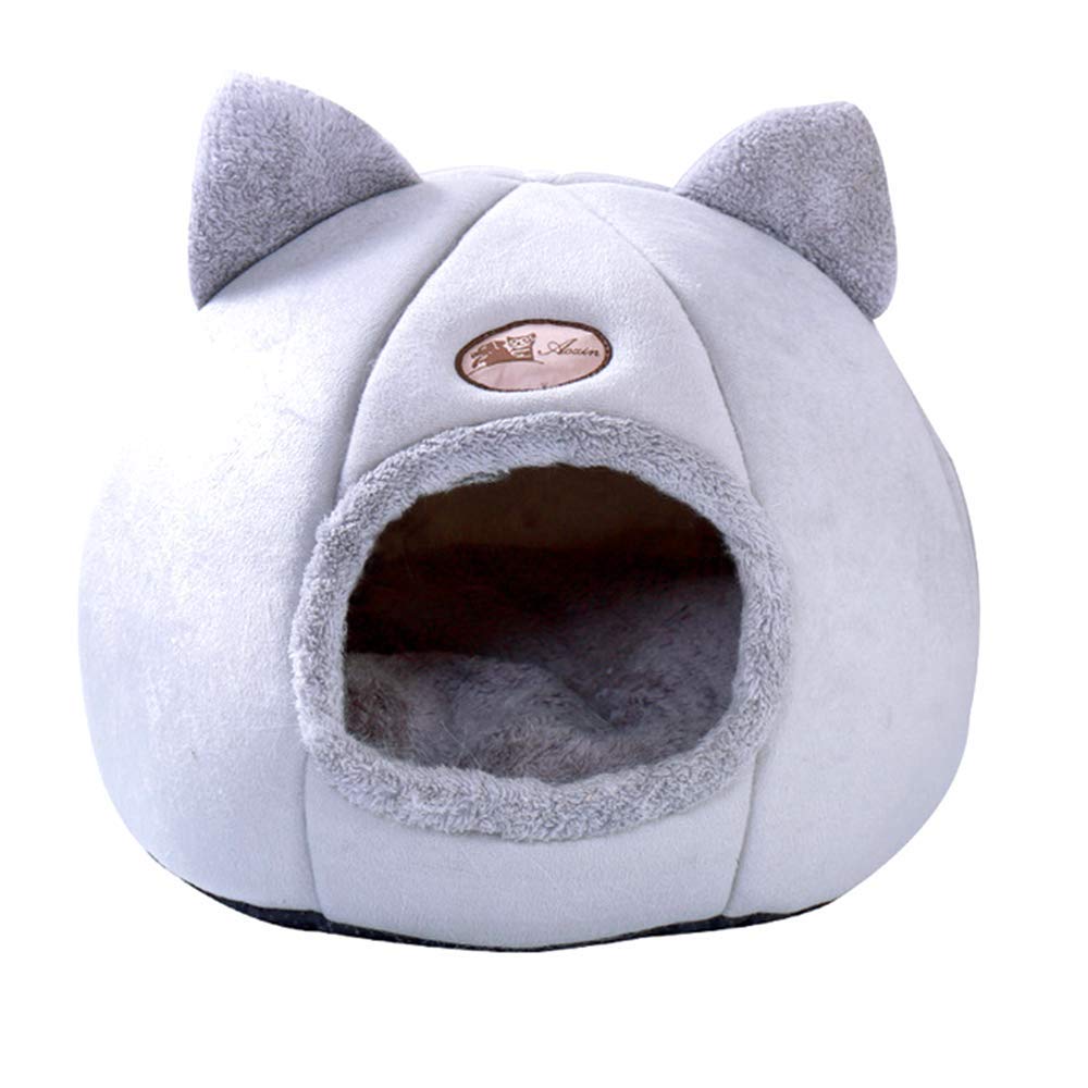 TAME Winter Warm Cat Dog Nest Deep Sleep Semi-Closed Cat House Cave Plus Velvet Cute Pet Tent for Cats Puppy Small Dogs (L Size)