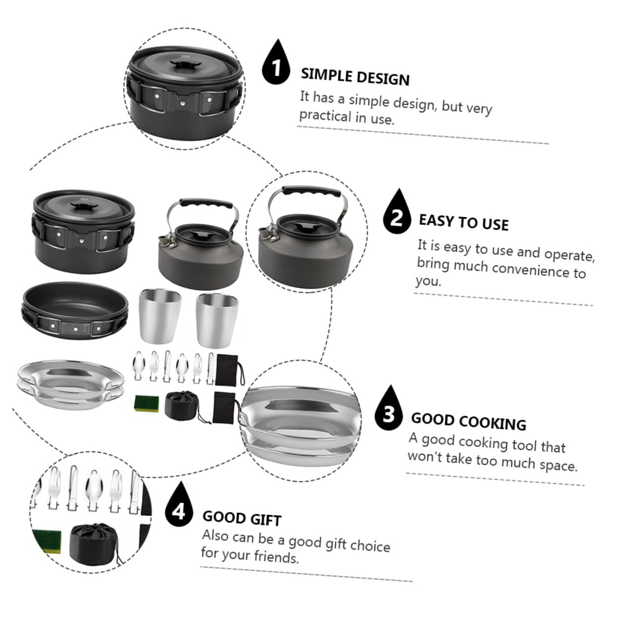 BESPORTBLE Set de Cuisine de Camping Léger avec Casseroles Antiadhésives Poignée Pliante Silicone Résistant Corrosion pour Personnes Randonnée et Pique-
