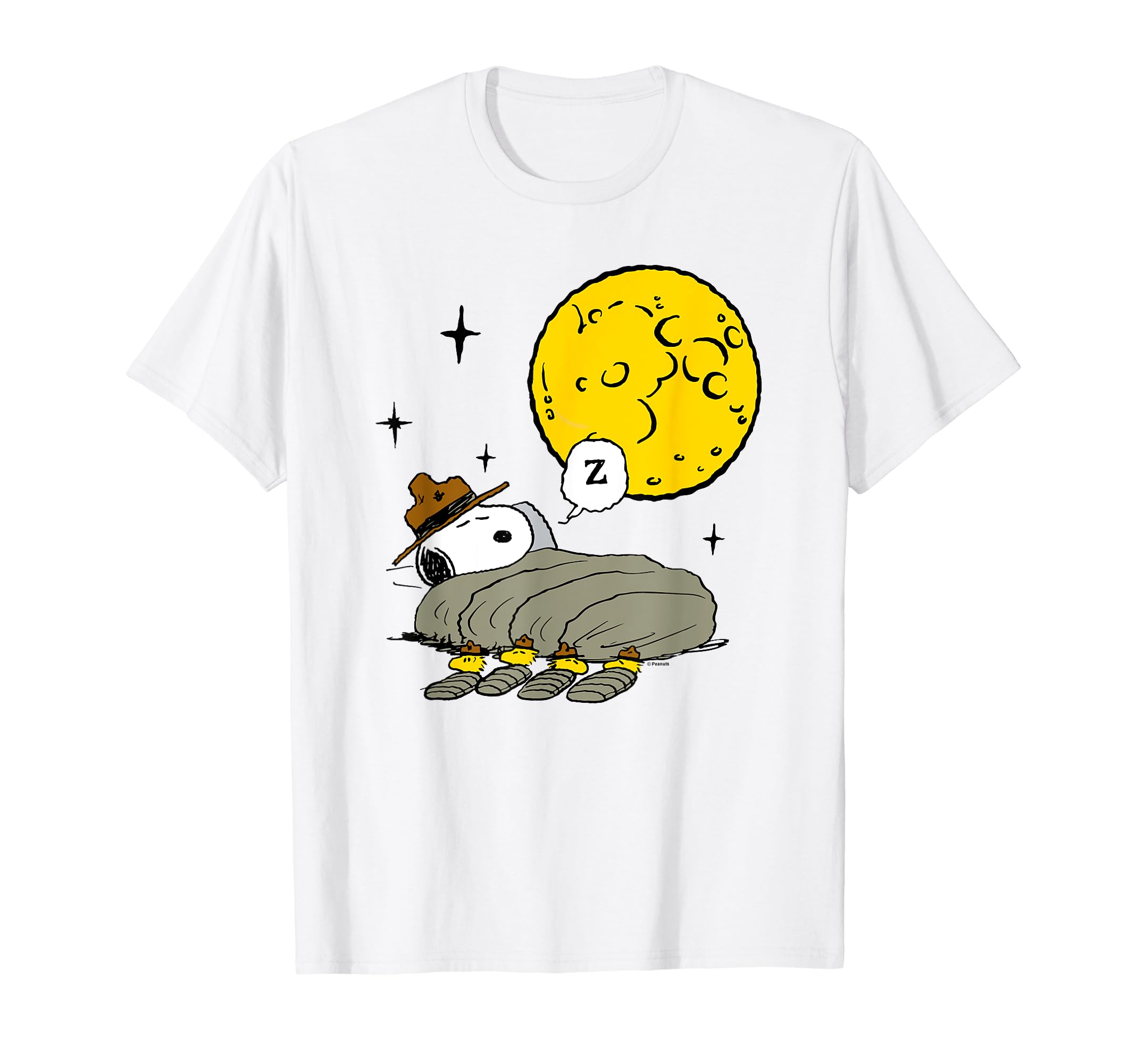 PeanutsSnoopy Woodstock Nighttime Camping With Moon T-Shirt
