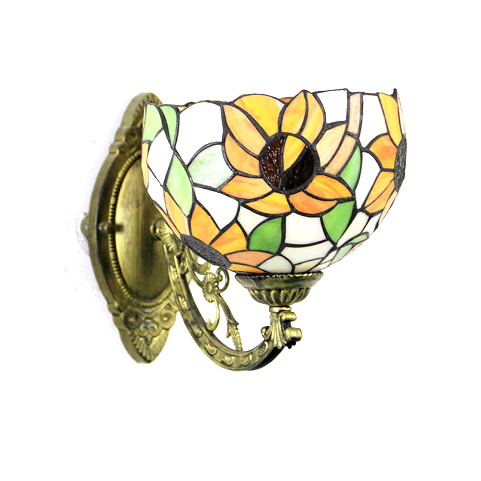Lampa ścienna Tiffany 7,8 cala, luksusowa lampa ścienna z kolorowym szkłem słonecznikowym, oprawka E26/E27, podstawowa lampa ścienna do sypialni i korytarza.