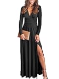 Women Deep V Neck Long Sleeve Slit 2025 Fall Elegant Formal Wedding Guest Cocktail Evening Date Prom Maxi Long Dress