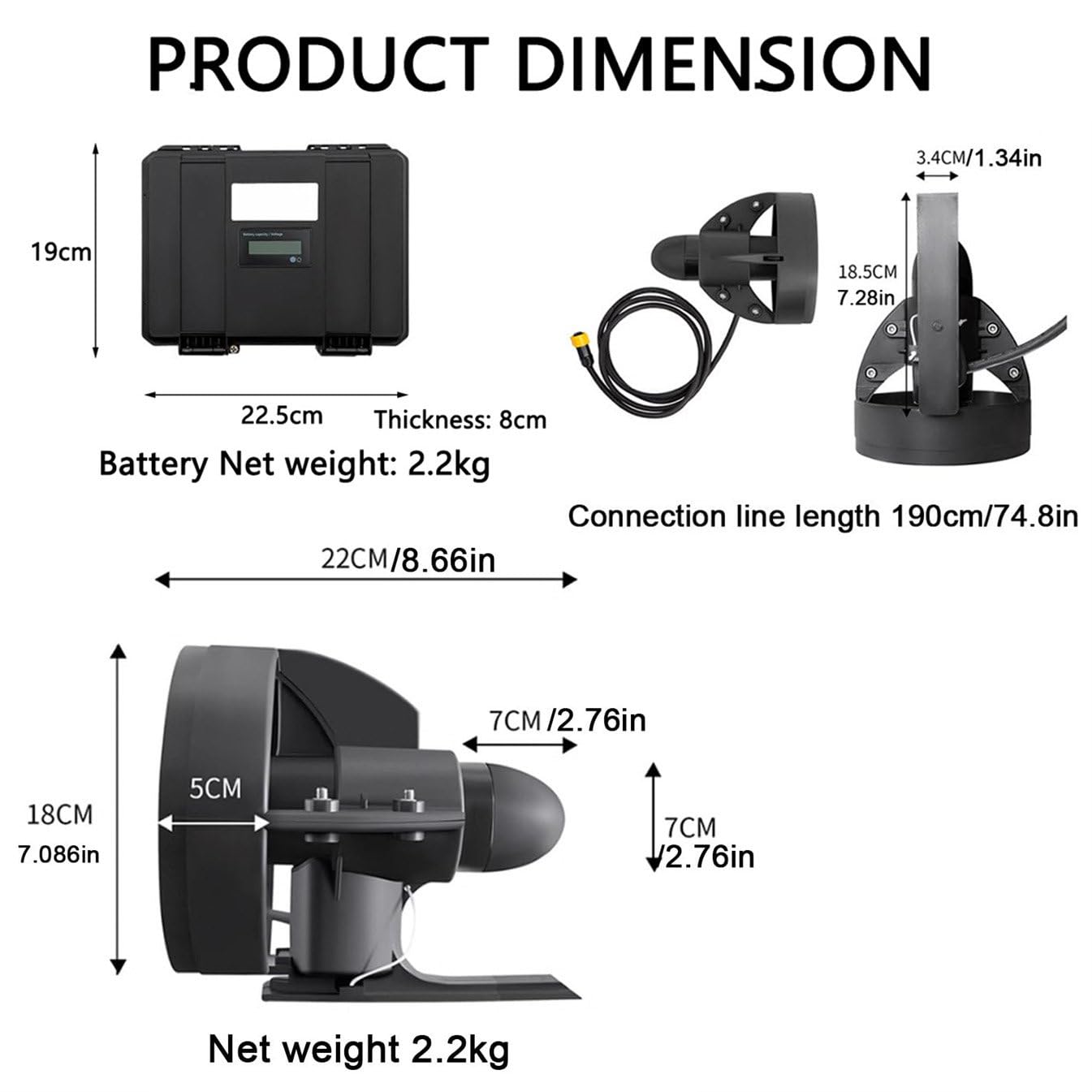 Aileron motorisé électrique sous-marin pour propulseur de kayak Sup 218 Wh Aileron arrière amovible Moteur sous-marin rechargeable Aileron arrière télécommandé