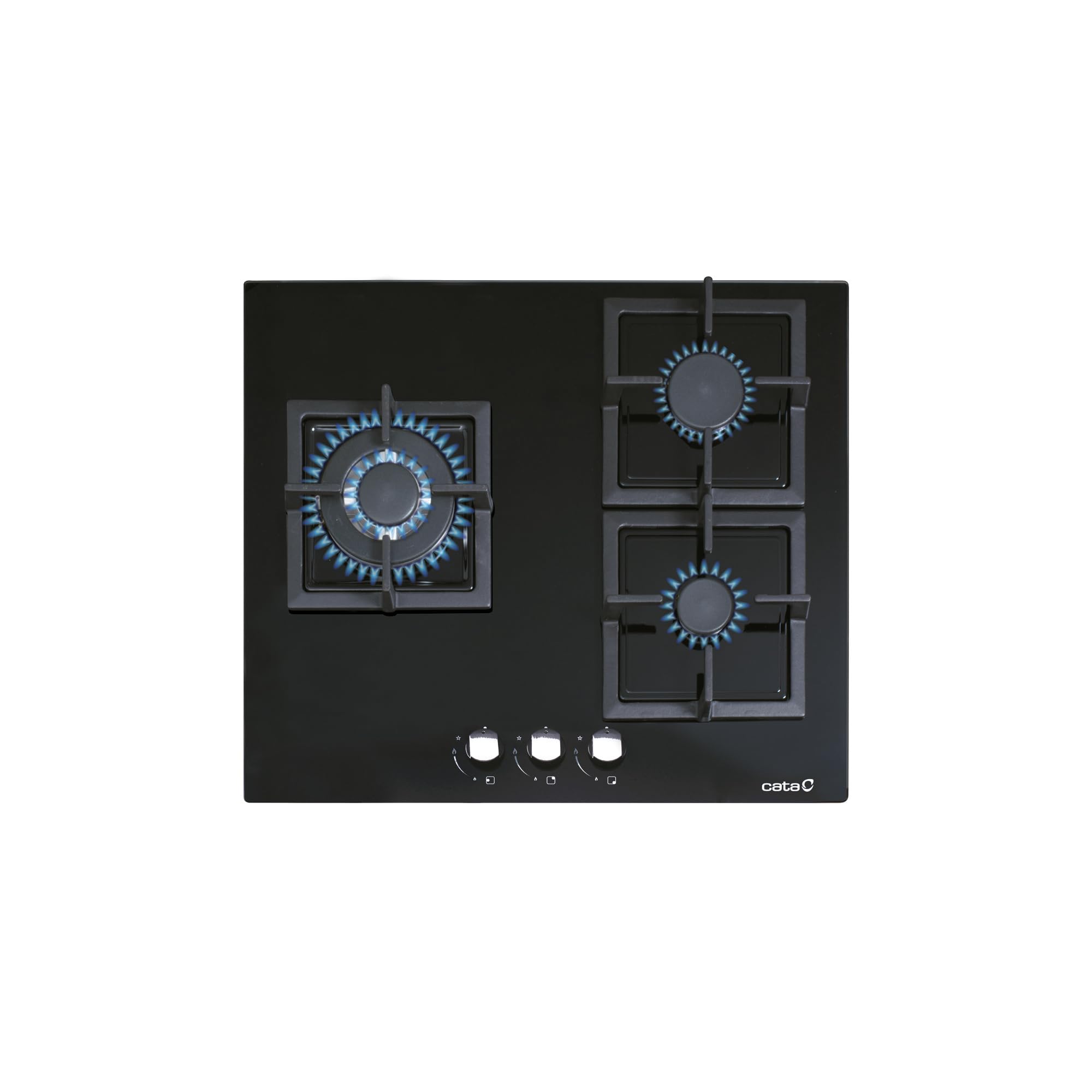 CATA SCI 6021 BK Plaque à gaz butane 3 feux 1 triple couronne Pour cuisinière à gaz naturel Largeur 59 cm Puissance totale de 6,