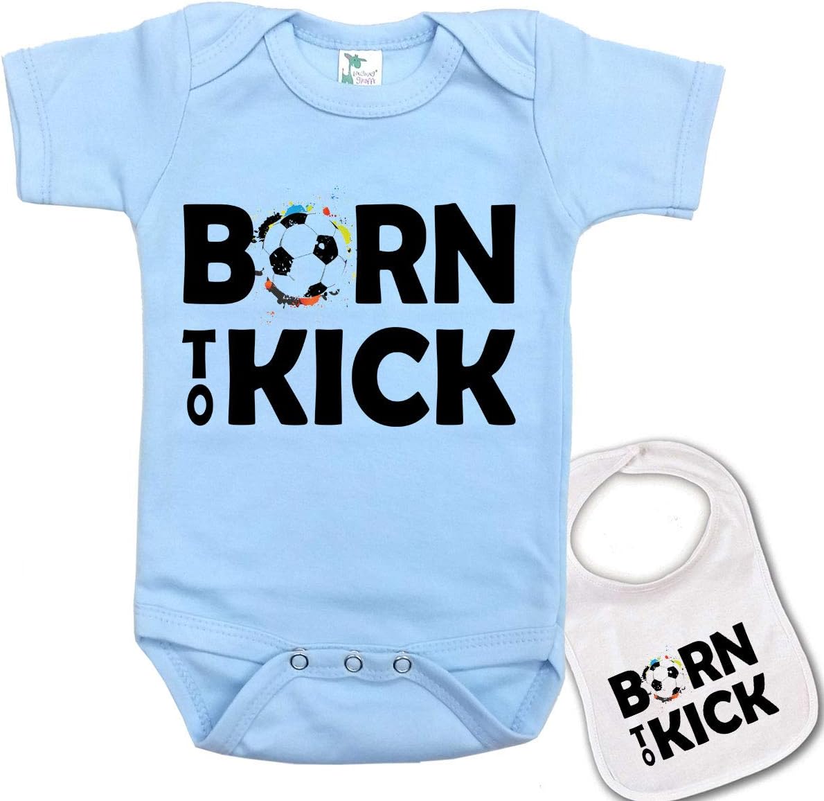 Born to Kick Cute Soccer Printed Boutique Baby Bodysuit Onesie & Matching bib