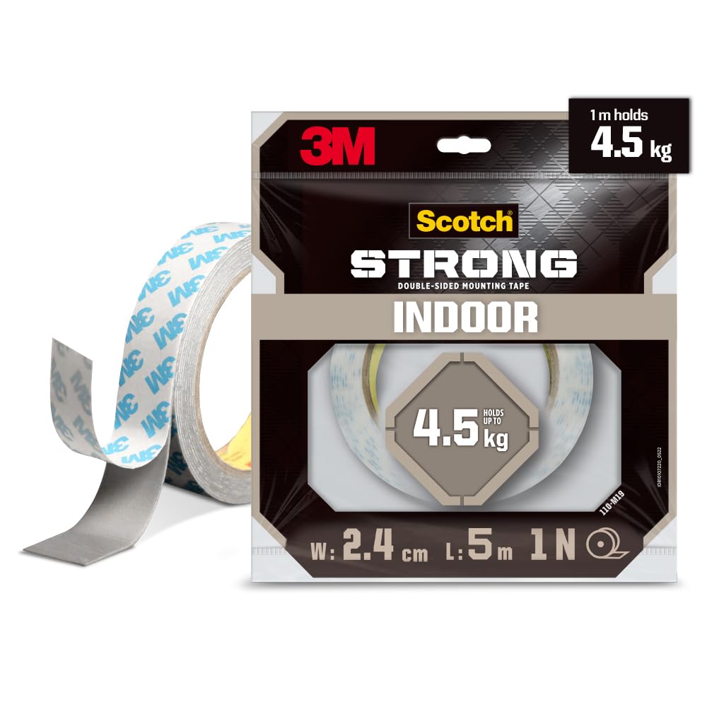 Scotch Double Sided Mounting Tape Jumbo Pack (5 Meters) by 3M (1m Holds 4.5Kgs) for Indoor Hanging Applications (Photo Frames, Mirrors, Key Holders etc) (L:5m, W: 24mm)