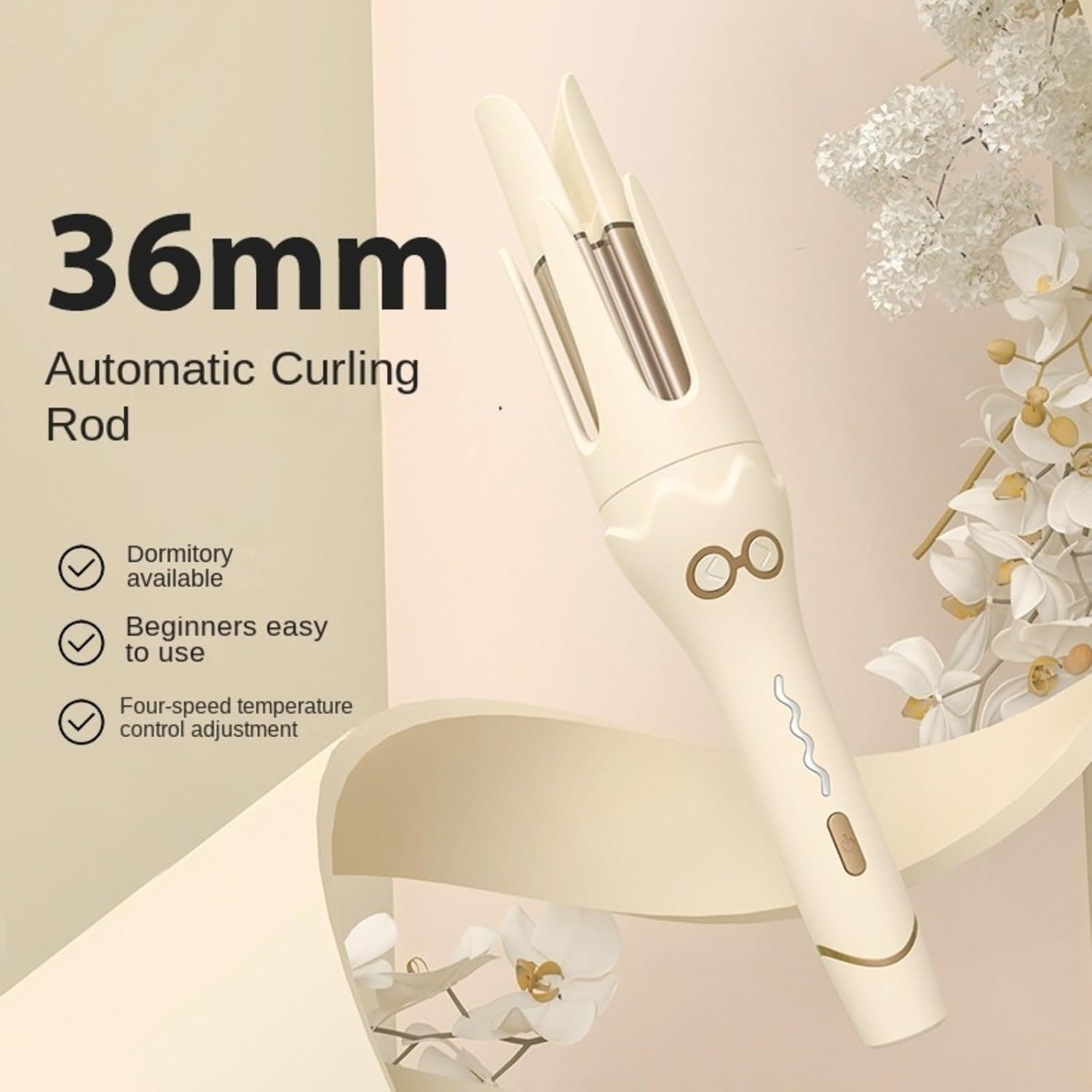 Automatic Curling Wand for Hair, 36MM Korean Curls with Auto Rotate, One-Touch Inner/Outer Curling, 4 Heat Settings, Fast 30s Heat Up, 10 Min Styling, Beige, Anti-Scald Design, 60 Min Auto Shut Off