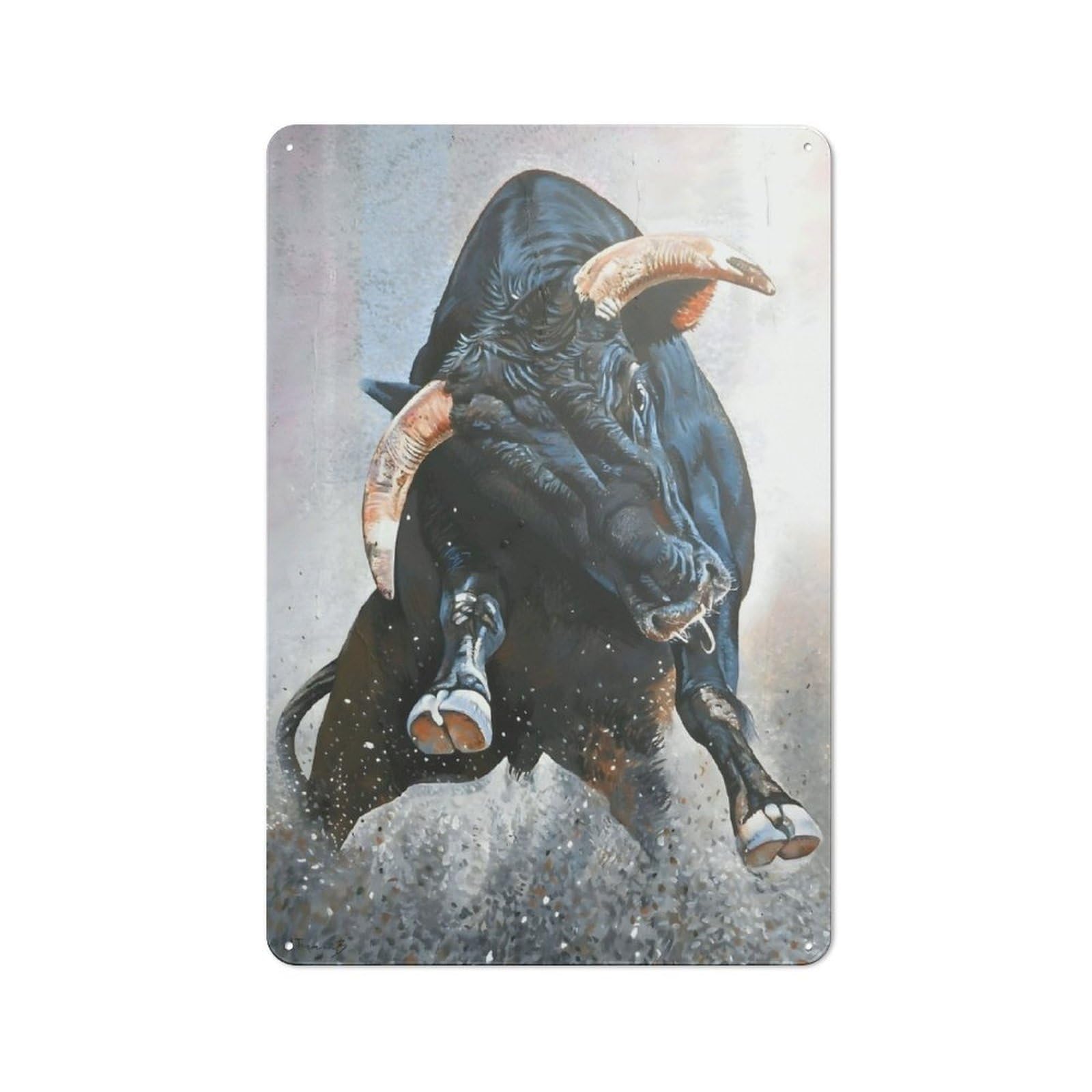 Angry Bull Metal Wall Sign 30x20cm, Clean Industrial Loft Wall Plaque for Workspace, Cafe, Hallway Or Garage