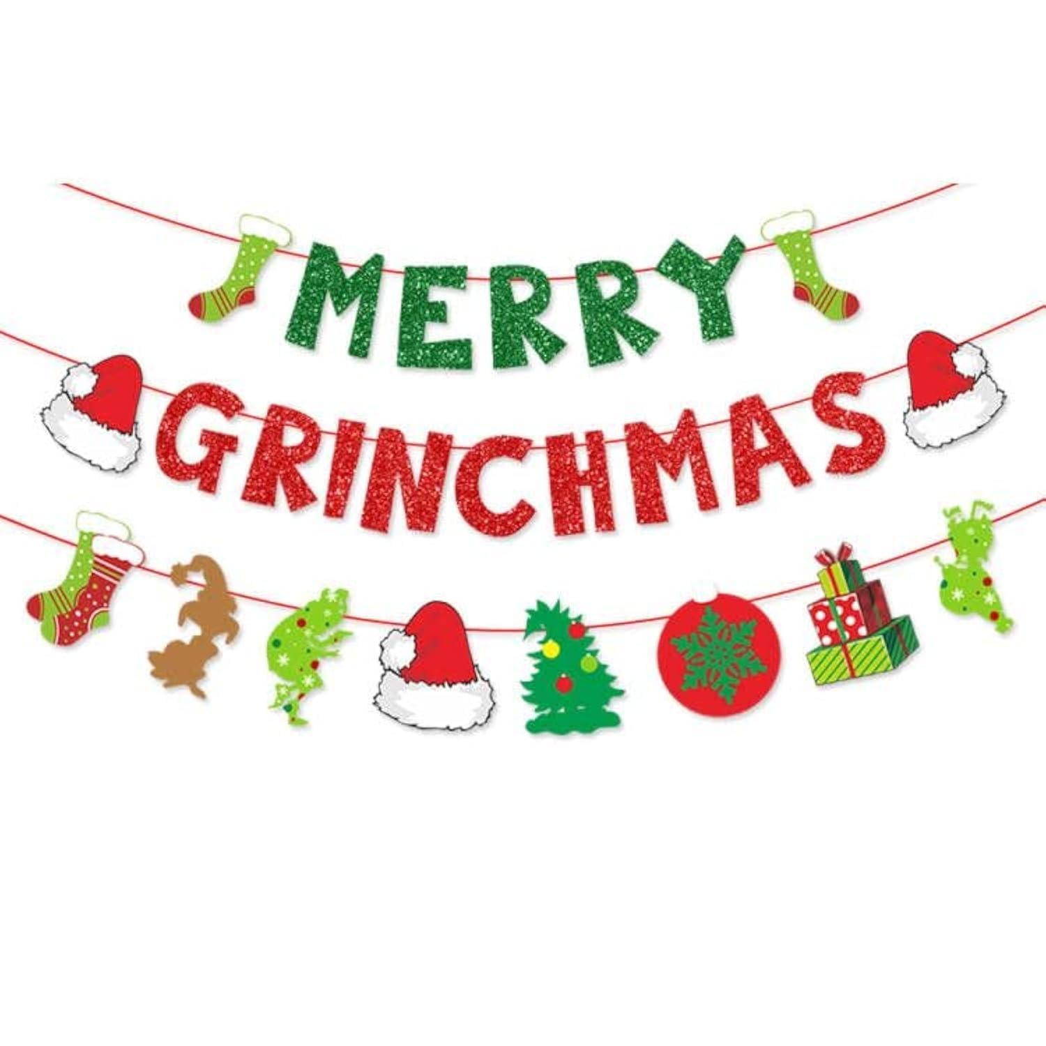 Grinchmas Happy Birthday Banner In Rot & Grün – Partydekoration Für Grinch-Themenfeiern