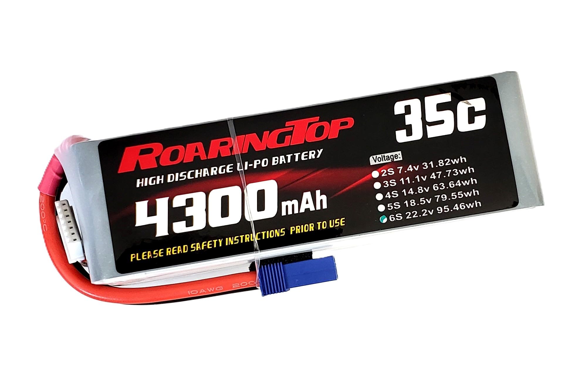 RoaringTop LiPo Battery Pack 35C 4300mAh 6S 22.2V with EC5 Plug for RC Car Boat Truck Heli Airplane