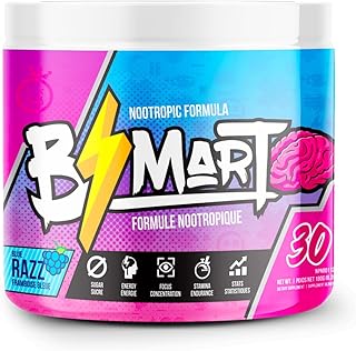 Yummy Sports Nootropic Brain Supplements for Memory and Focus - Brain Support Cognitive Enhancer Supplement - Enhance Mental Energy, Concentration, Focus, Cognitive Functions - 180g, 30 Servings - Blue Raspberry.