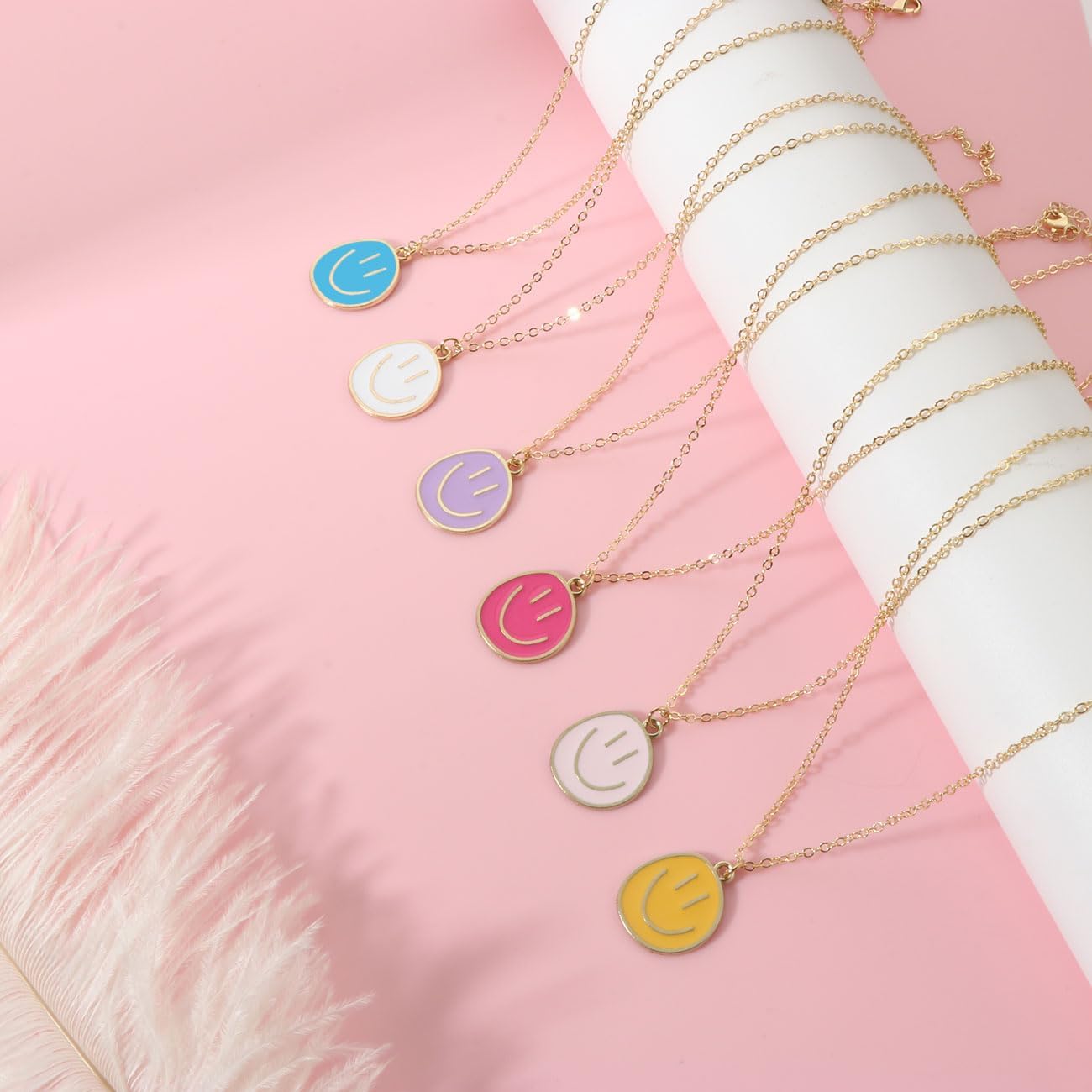 [小さな店] ジュエリーカラフルなスマイリーフェイスゴールドメッキペーパークリッププレッピージュエリーY2K女性のためのトレンディテ