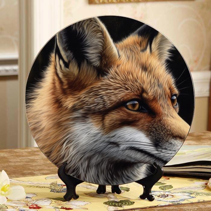 Fox 10-inch Ceramic Plate for Wall Display or Tabletop, with Stand & Hook DP-722709515