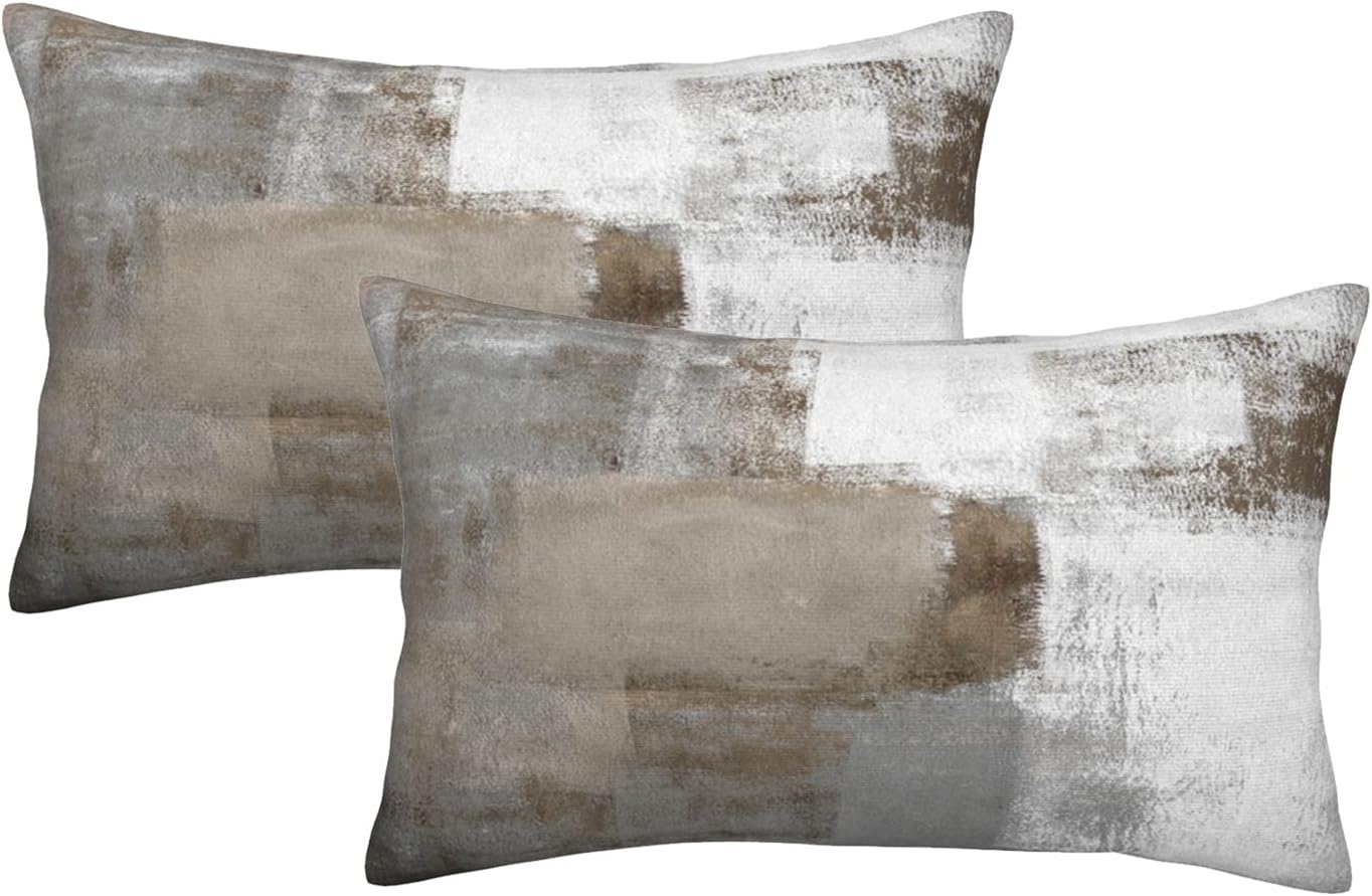 BETGINY Brown Grey Throw Pillow Covers, Taupe Modern Abstract Art Painting Throw Pillows for Couch, Gray White Pillow Covers 12x20 Inch 2 Pcs Square Cushion Cover Gift for Couch Sofa